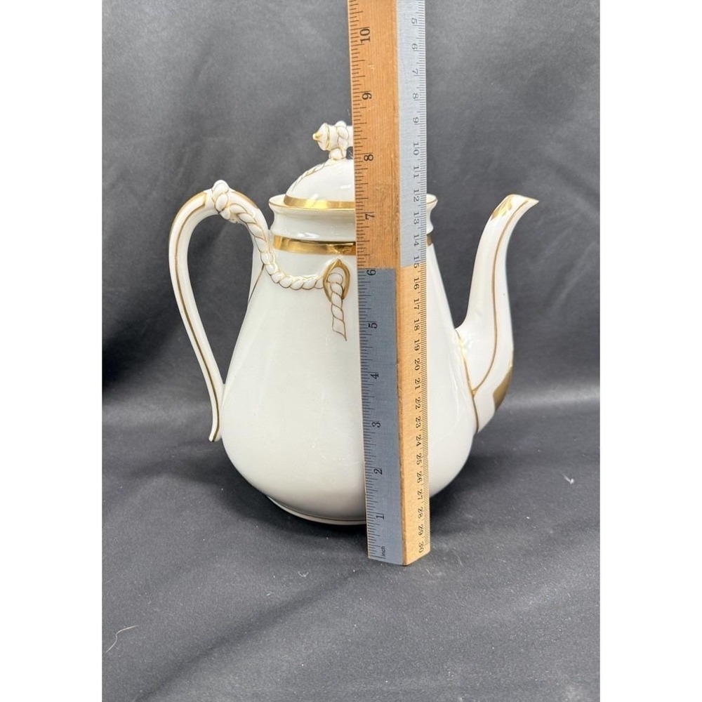 Antique Haviland Limoges White Teapot Gold Gilt Rope Handle Porcelain China - Picture 4 of 7